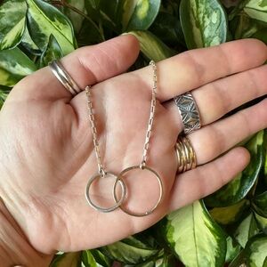 Artisan Made Sterling Silver and 14KT Gold Filled Hammered Circles Necklace
